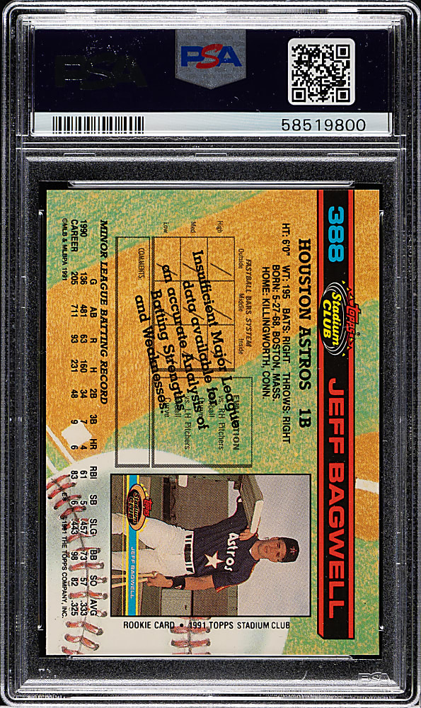 1991 Stadium Club #388 Jeff Bagwell Rookie PSA GEM MINT 10
