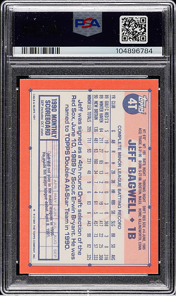 1991 Topps Traded Tiffany #4T Jeff Bagwell Rookie PSA GEM MINT 10