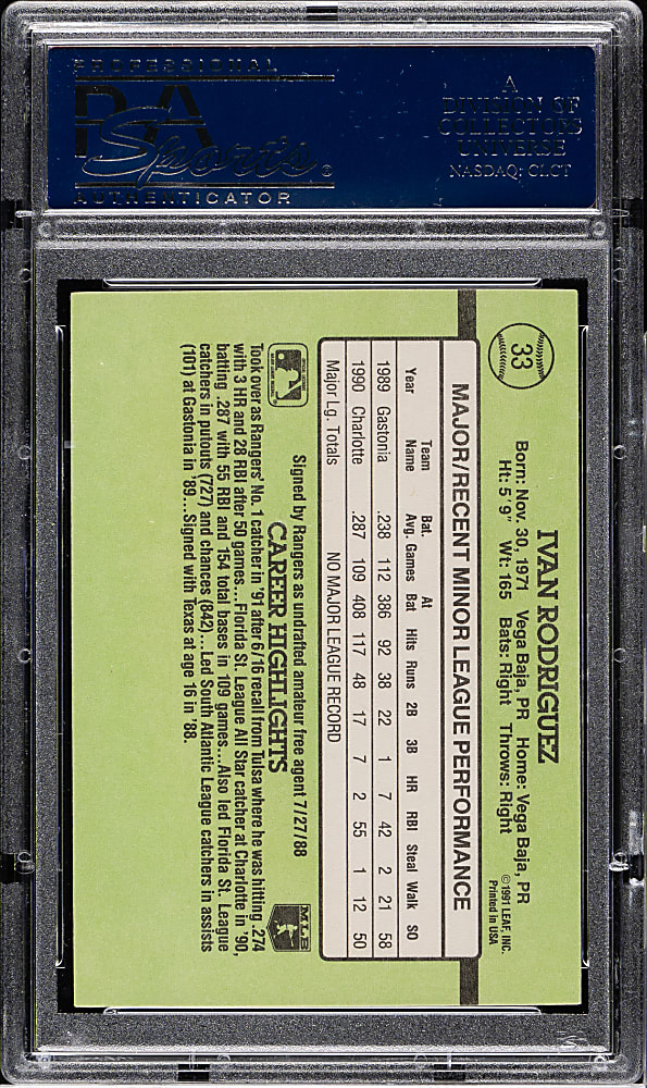 1991 Donruss Rookies #33 Ivan Rodriguez Rookie PSA GEM MINT 10