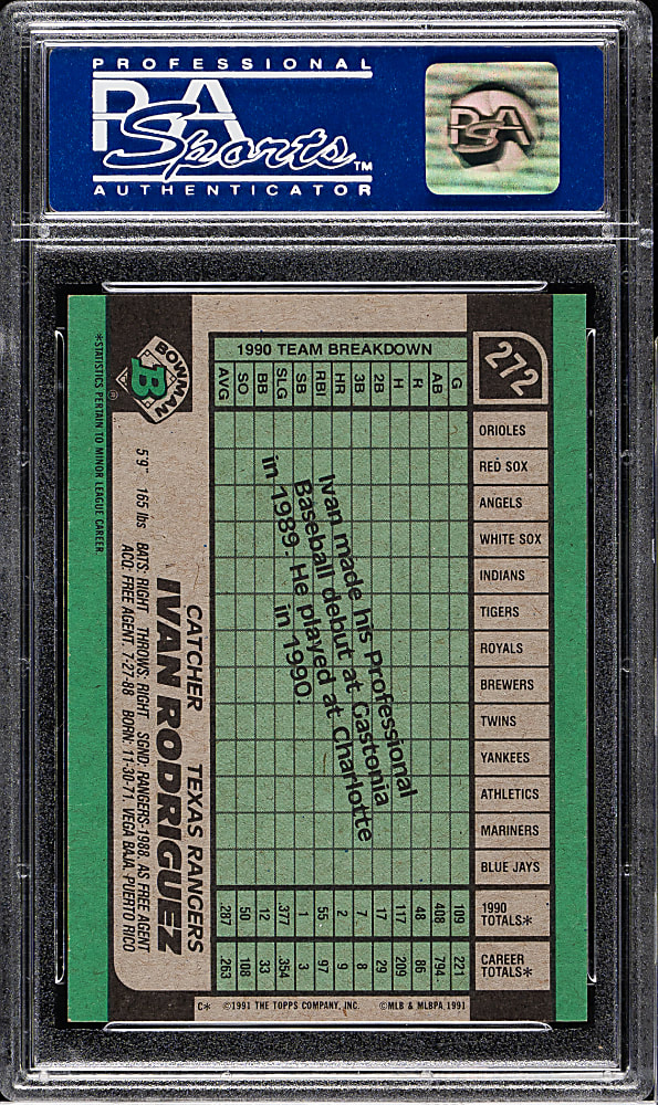 1991 Bowman #272 Ivan Rodriguez Rookie PSA GEM MINT 10