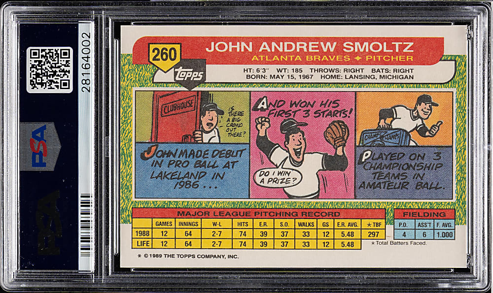 1989 Topps Big Baseball #260 John Smoltz Rookie PSA GEM MINT 10