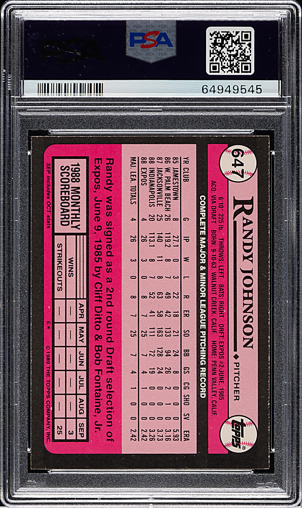 1989 Topps Tiffany #647 Randy Johnson Rookie PSA MINT 9