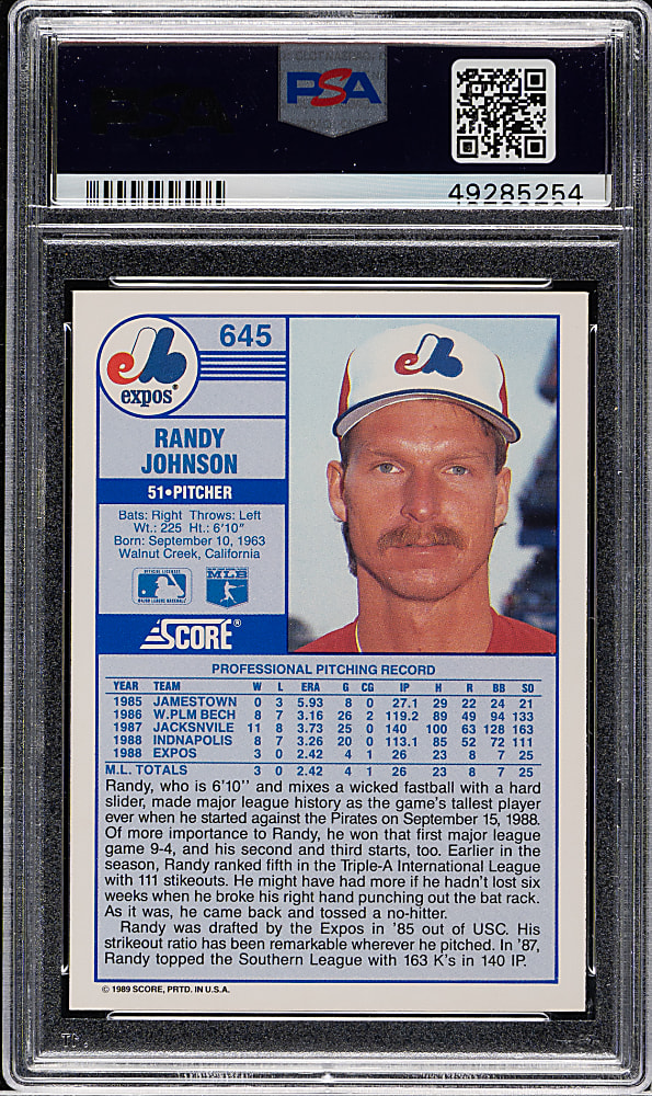 1989 Score #645 Randy Johnson Rookie PSA GEM MINT 10