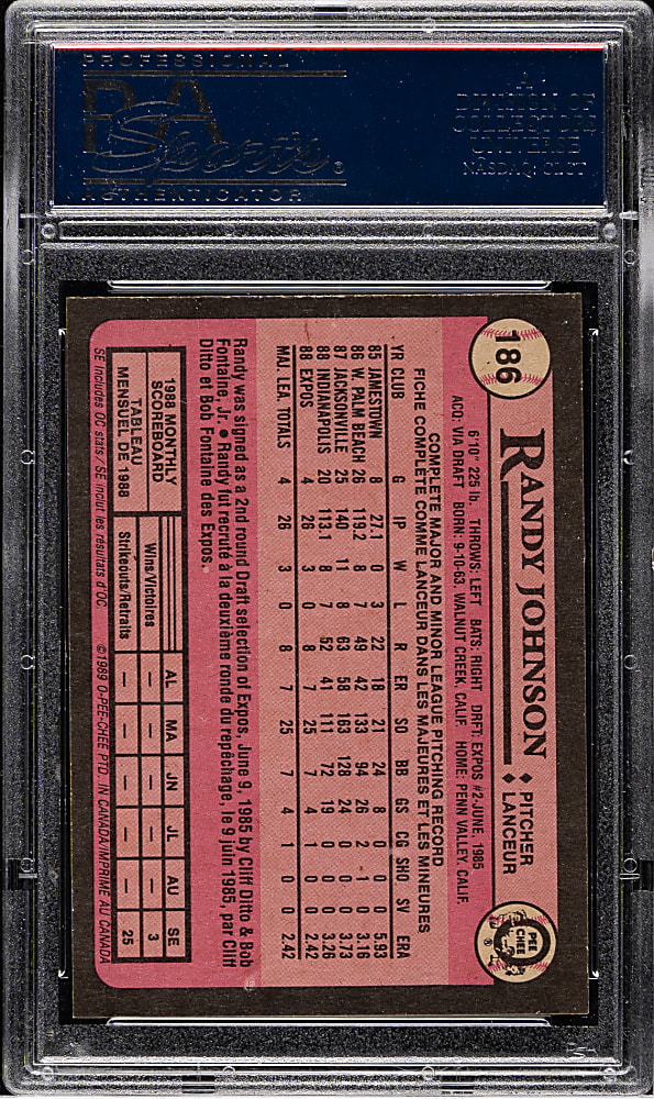1989 O-Pee-Chee #186 Randy Johnson Rookie PSA MINT 9