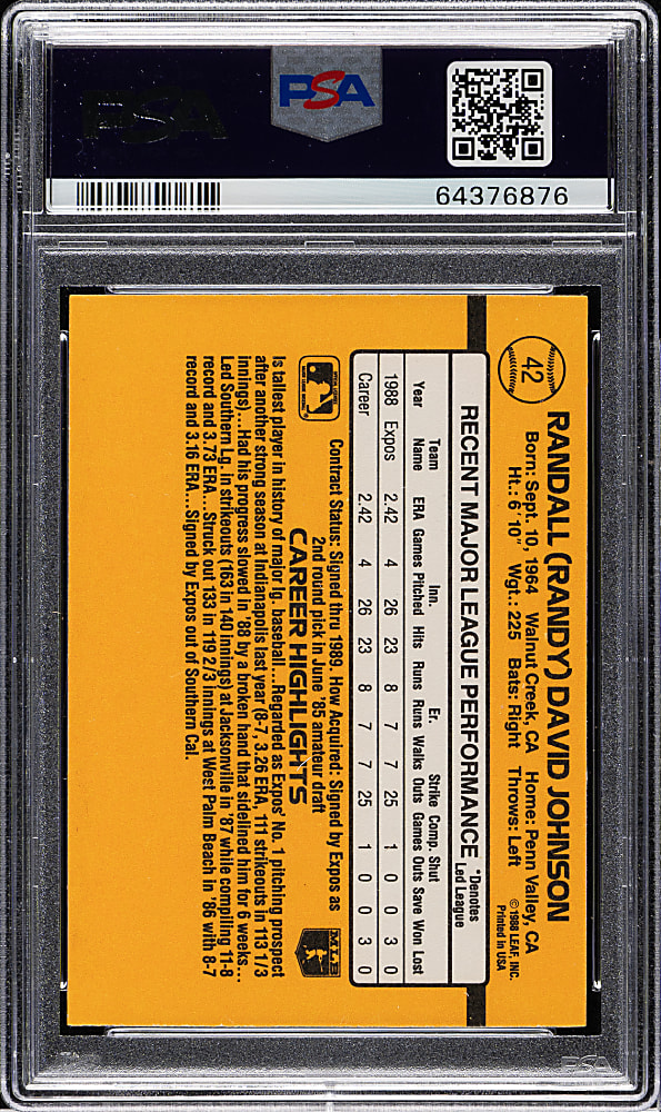 1989 Donruss #42 Randy Johnson Rookie PSA GEM MINT 10