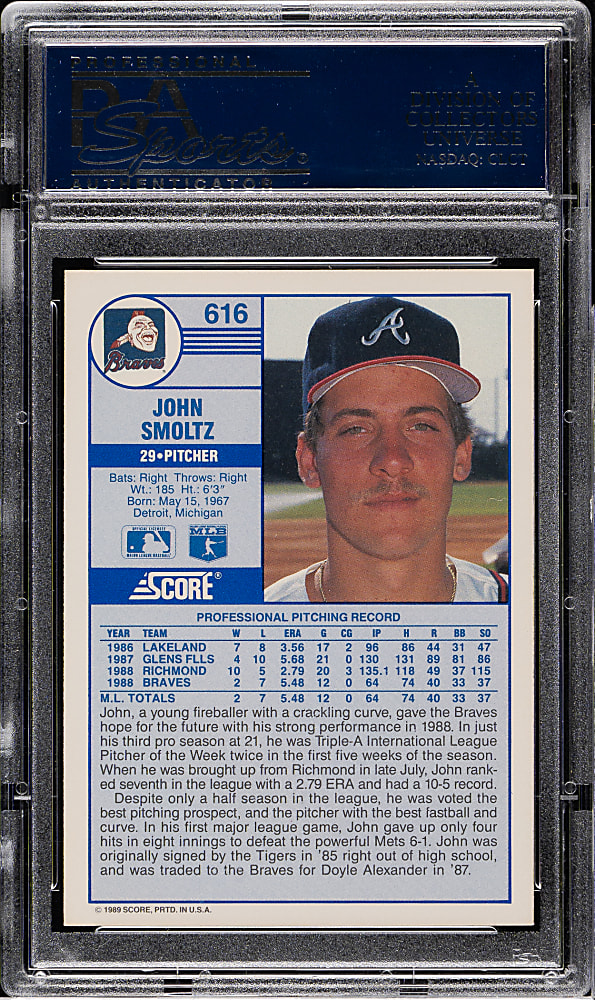 1989 Score #616 John Smoltz Rookie PSA GEM MINT 10