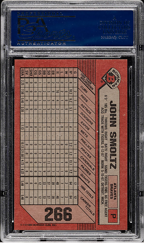 1989 Bowman #266 John Smoltz Rookie PSA GEM MINT 10