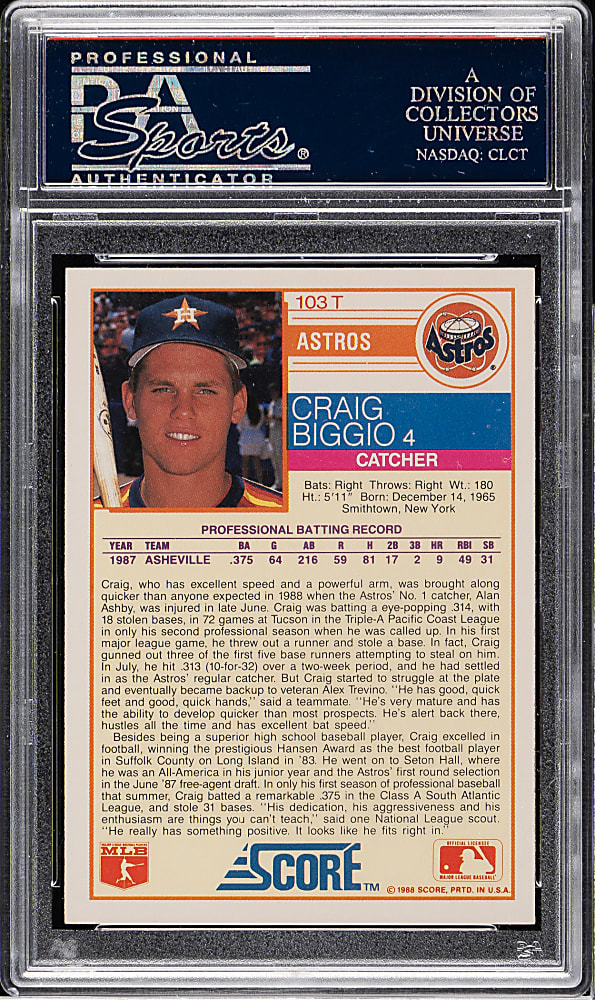 1988 Score Traded #103T Craig Biggio Rookie PSA GEM MINT 10