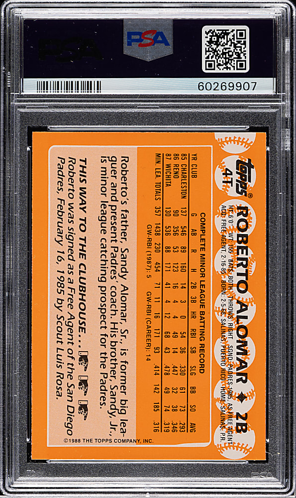 1989 Topps Traded Tiffany #4T Roberto Alomar Rookie PSA MINT 9