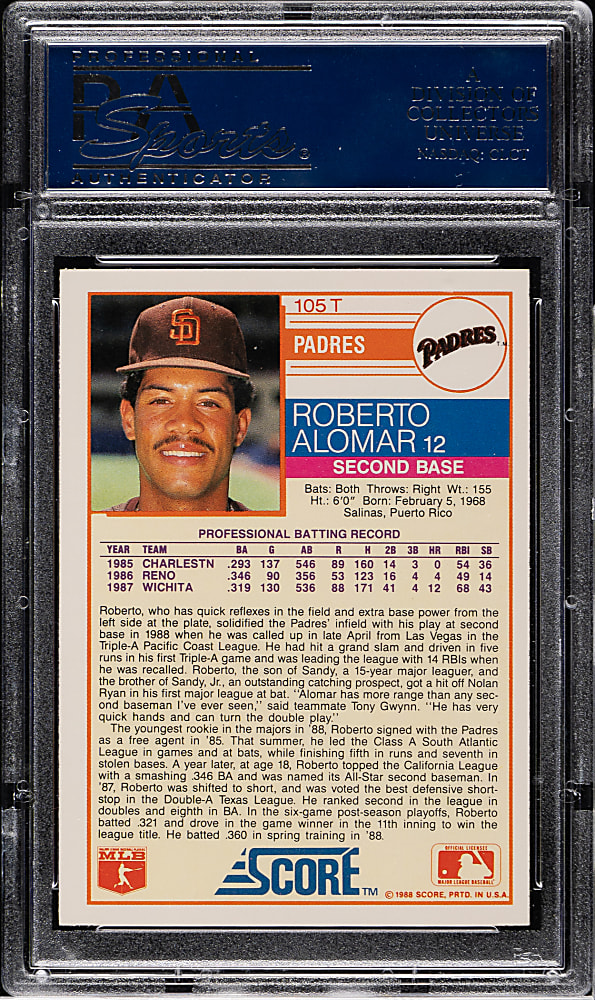 1988 Score Traded Glossy #105T Roberto Alomar Rookie PSA MINT 9