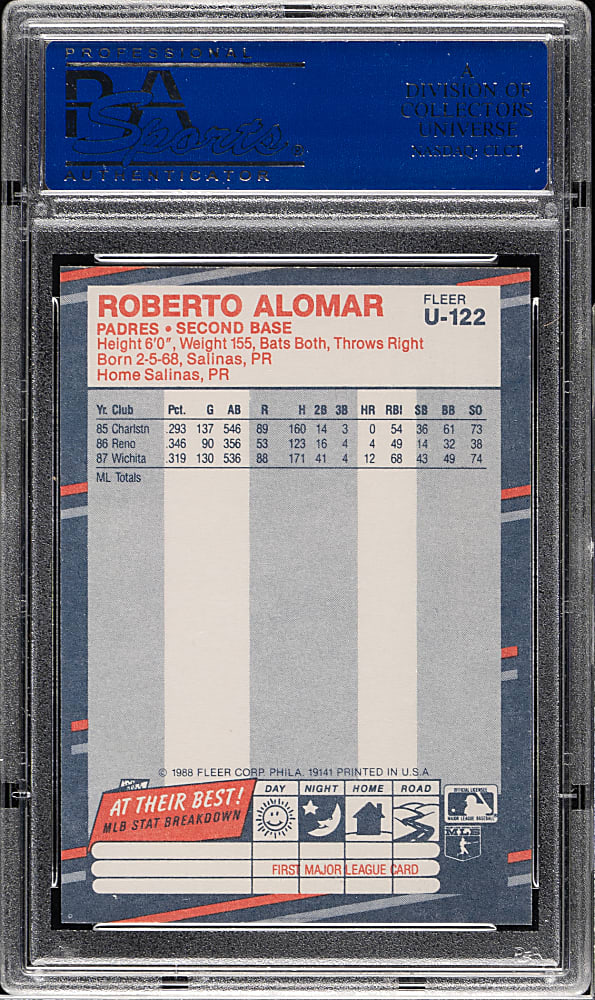 1988 Fleer Update Glossy #U-122 Roberto Alomar Rookie PSA GEM MINT 10