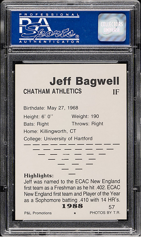 1988 P&L Cape Cod League #57 Jeff Bagwell Pre-Rookie PSA GEM MINT 10