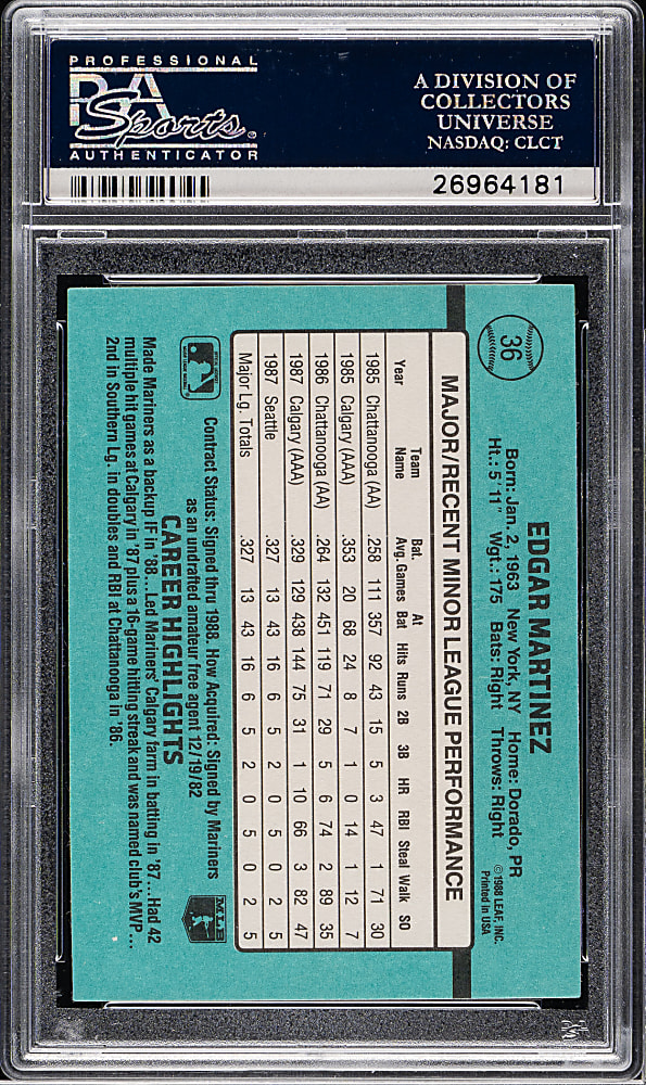1988 Donruss Rookies #36 Edgar Martinez Rookie PSA GEM MINT 10
