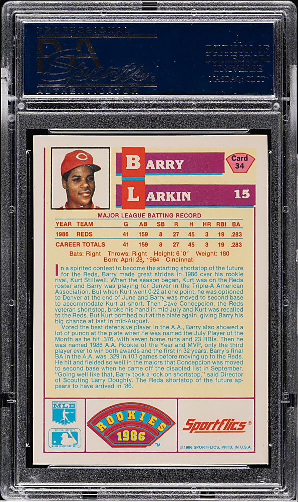 1986 Sportflics Rookies #24 Barry Larkin Rookie PSA GEM MINT 10