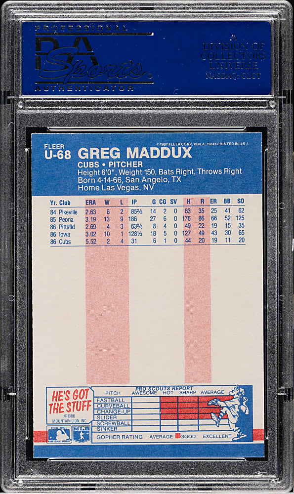 1987 Fleer Update #U-68 Greg Maddux Rookie PSA GEM MINT 10