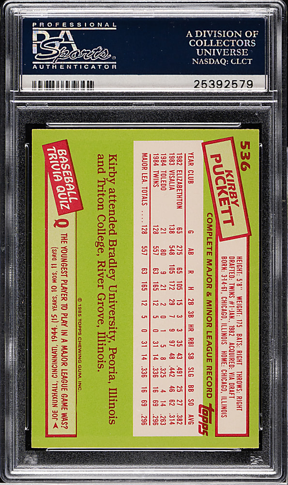 1985 Topps Tiffany #536 Kirby Puckett Rookie PSA MINT 9