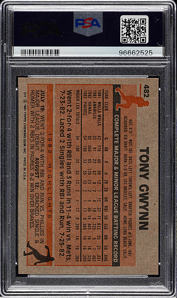 1983 Topps #482 Tony Gwynn Rookie PSA MINT 9
