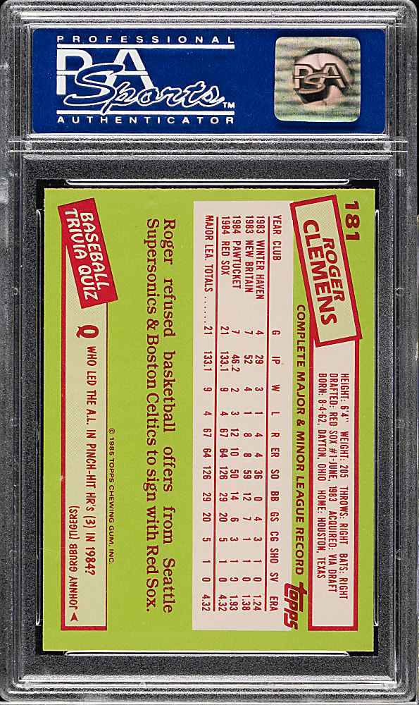 1985 Topps Tiffany #181 Roger Clemens Rookie PSA MINT 9