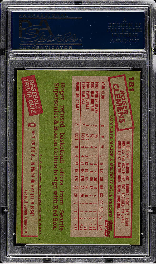 1985 Topps #181 Roger Clemens Rookie PSA MINT 9