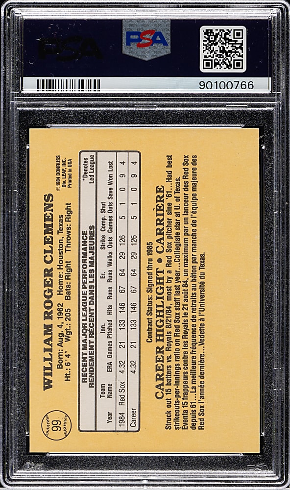 1985 Leaf #99 Roger Clemens Rookie PSA MINT 9