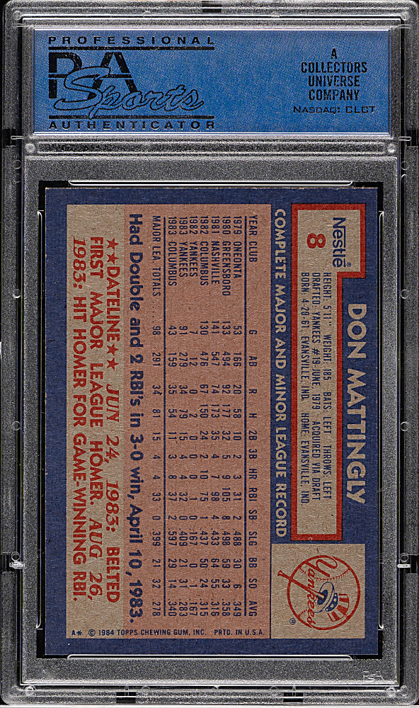 1984 Topps Nestle #8 Don Mattingly Rookie PSA MINT 9
