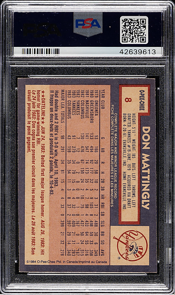 1984 O-Pee-Chee #8 Don Mattingly Rookie PSA MINT 9