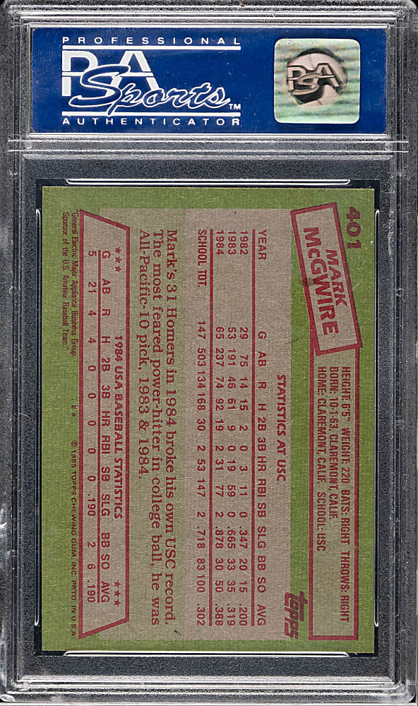 1985 Topps #401 Mark McGwire Rookie PSA MINT 9