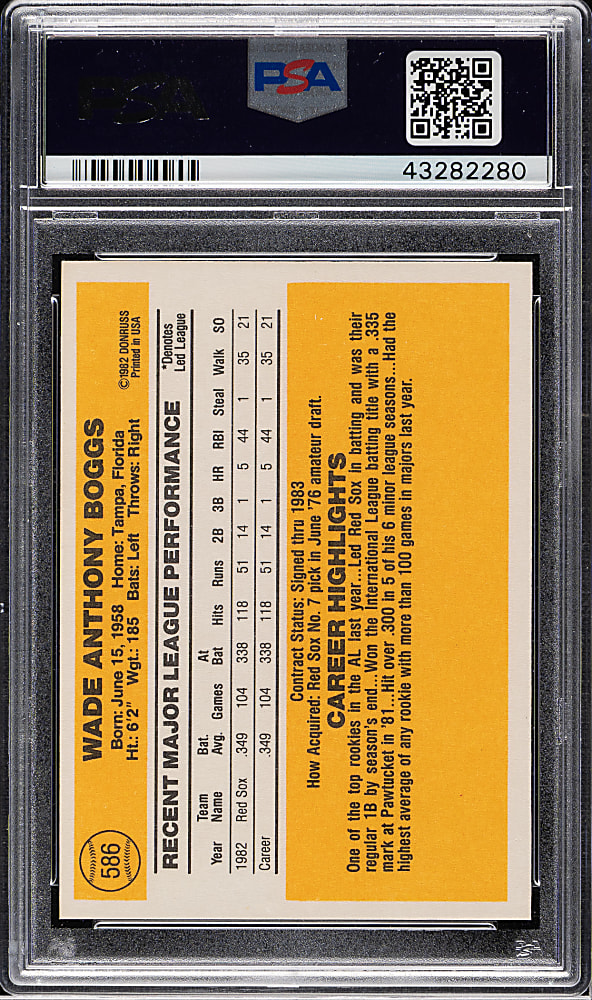 1983 Donruss #586 Wade Boggs Rookie PSA GEM MINT 10