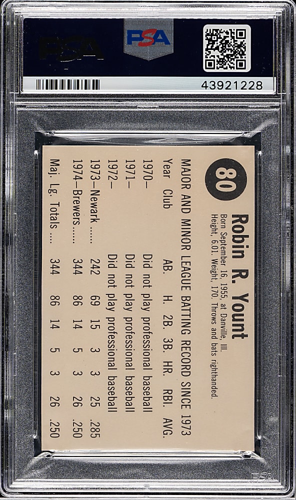 1975 Hostess #80 Robin Yount Rookie PSA GEM MINT 10