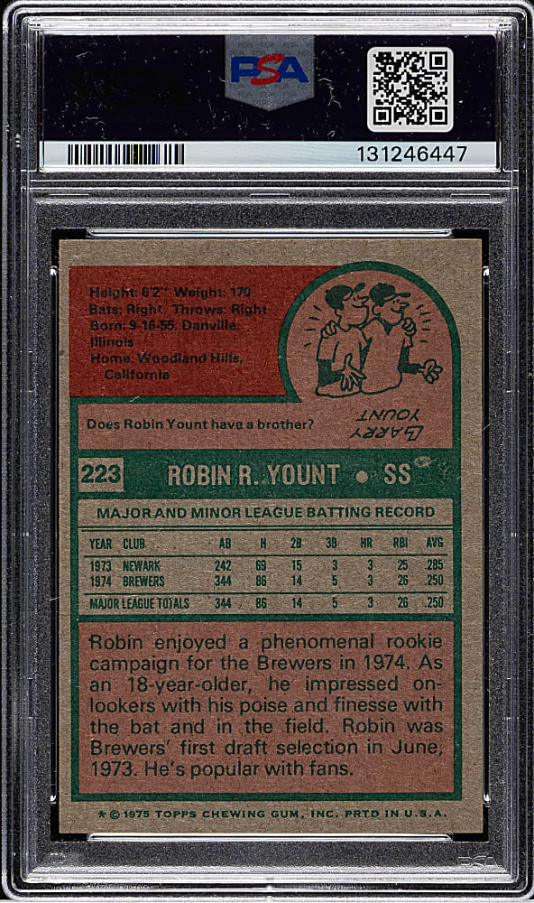1975 Topps #223 Robin Yount Rookie PSA NM-MT 8
