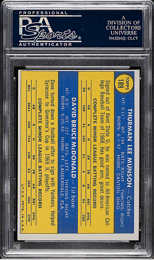 1970 Topps #189 Thurman Munson Rookie PSA NM-MT 8