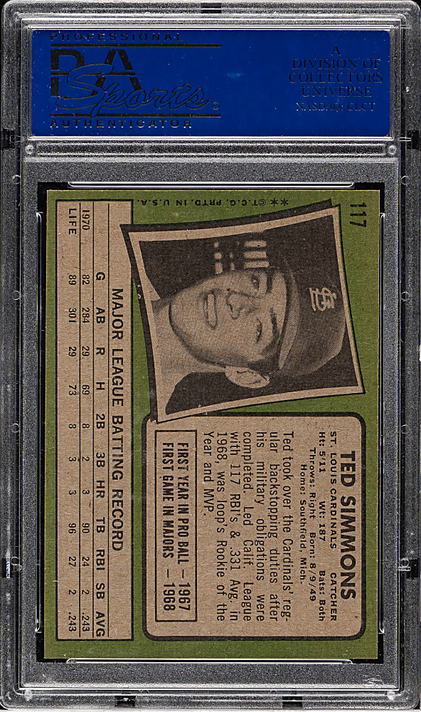 1971 Topps #117 Ted Simmons Rookie PSA NM-MT 8