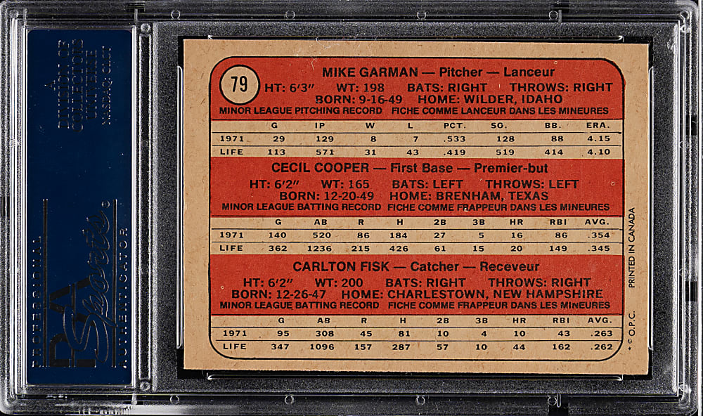 1972 O-Pee-Chee #79 Carlton Fisk Rookie PSA NM 7