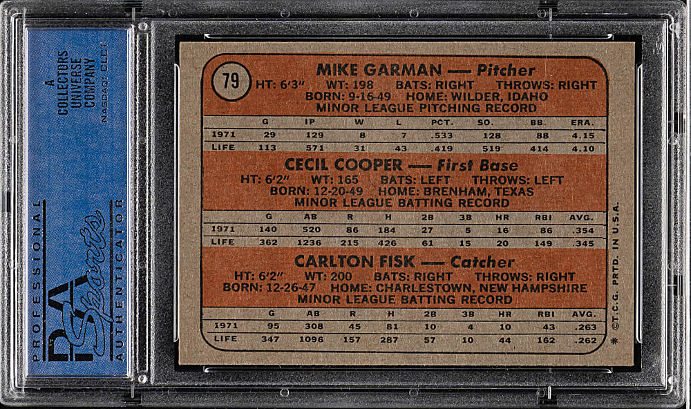 1972 Topps #79 Carlton Fisk Rookie PSA NM-MT 8