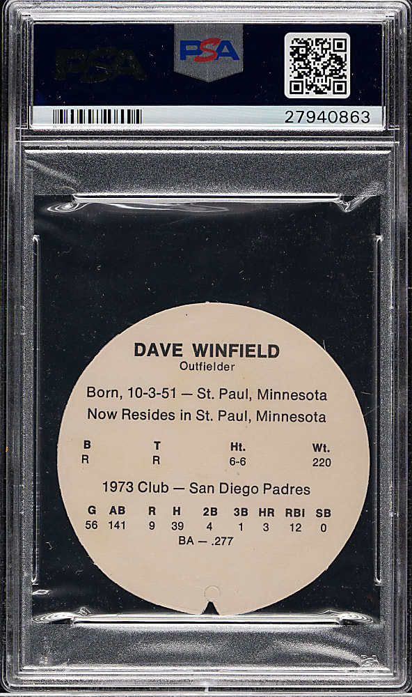 1974 McDonald's San Diego Padres Discs Dave Winfield Rookie PSA GEM MINT 10