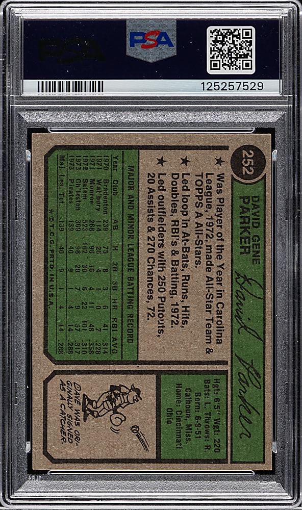 1974 Topps #252 Dave Parker Rookie PSA NM-MT 8