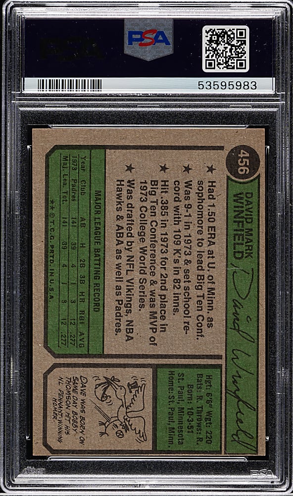 1974 Topps #456 Dave Winfield Rookie PSA NM-MT 8