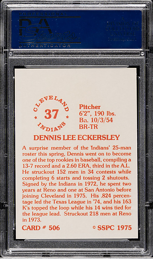 1975 SSPC #506 Dennis Eckersley Rookie PSA GEM MINT 10
