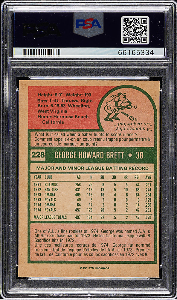 1975 O-Pee-Chee #228 George Brett Rookie PSA EX-MT 6