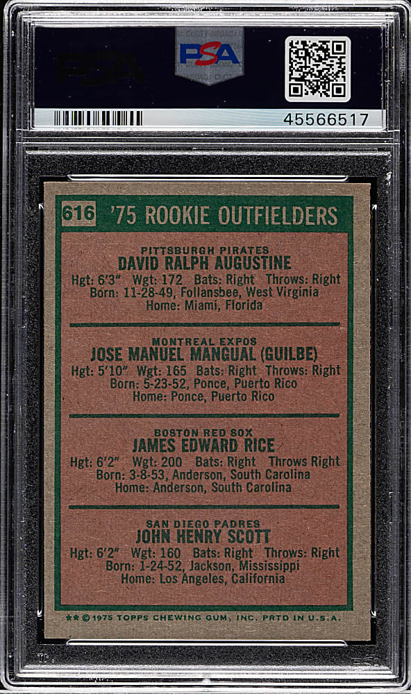 1975 Topps #616 Jim Rice Rookie PSA NM-MT 8