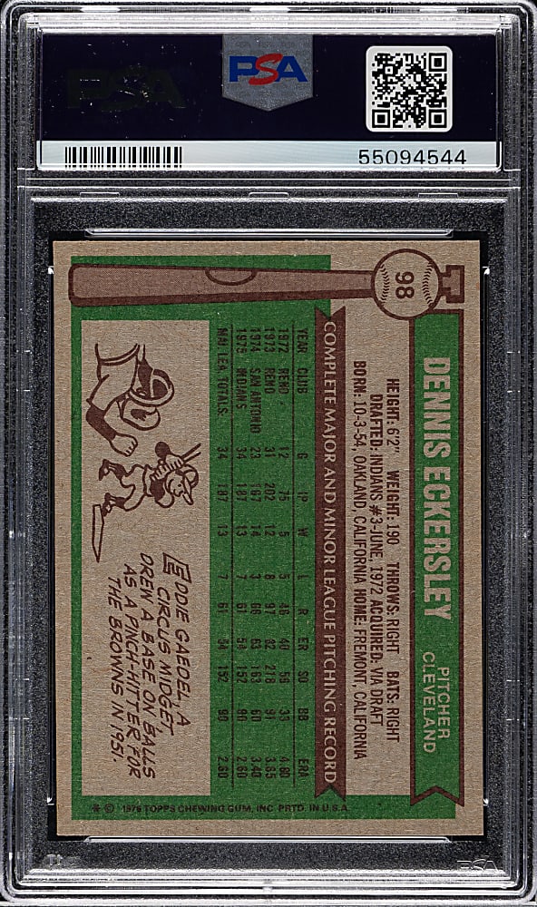 1976 Topps #98 Dennis Eckersley Rookie PSA NM-MT 8