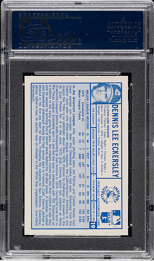1976 Kellogg's #19 Dennis Eckersly Rookie PSA GEM MINT 10