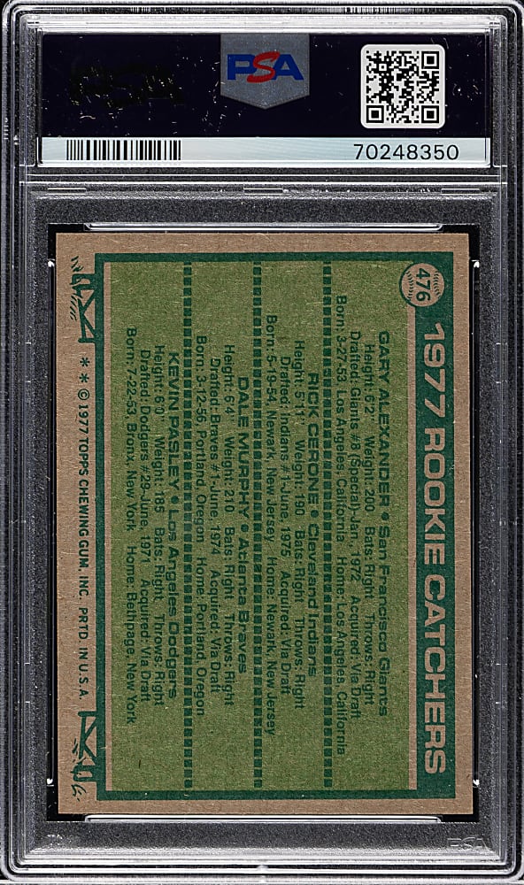 1977 Topps #476 Dale Murphy Rookie PSA MINT 9