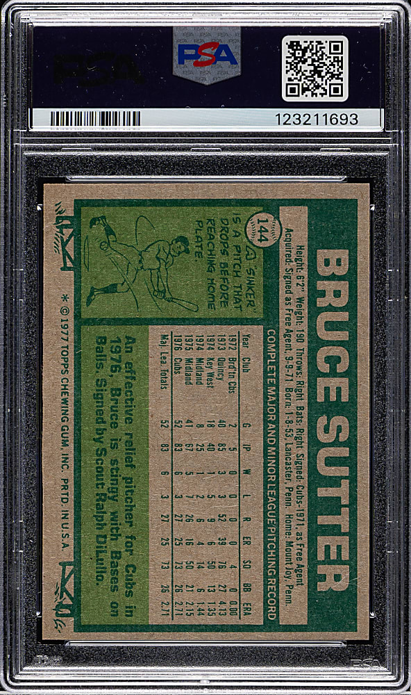 1977 Topps #144 Bruce Sutter Rookie PSA MINT 9