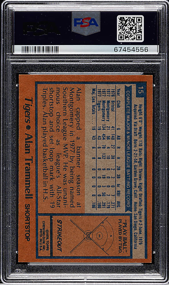 1978 Topps Burger King #15 Alan Trammell Rookie PSA NM-MT 8