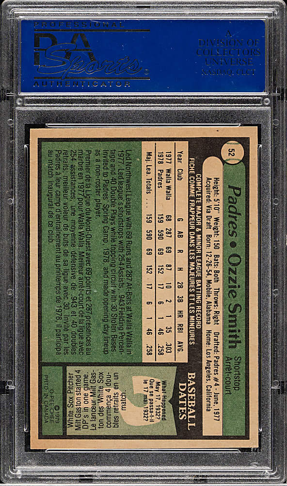 1979 O-Pee-Chee #52 Ozzie Smith Rookie PSA NM-MT 8