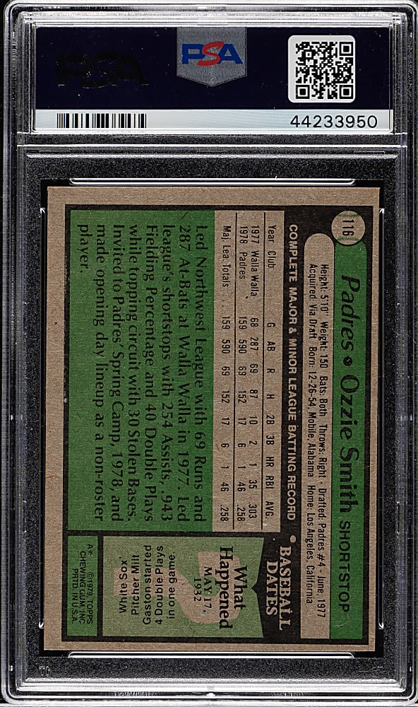 1979 Topps #116 Ozzie Smith Rookie PSA NM-MT 8