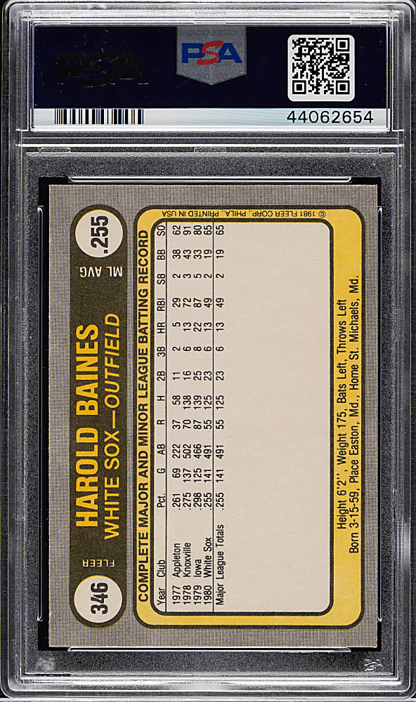 1981 Fleer #346 Harold Baines Rookie PSA GEM MINT 10