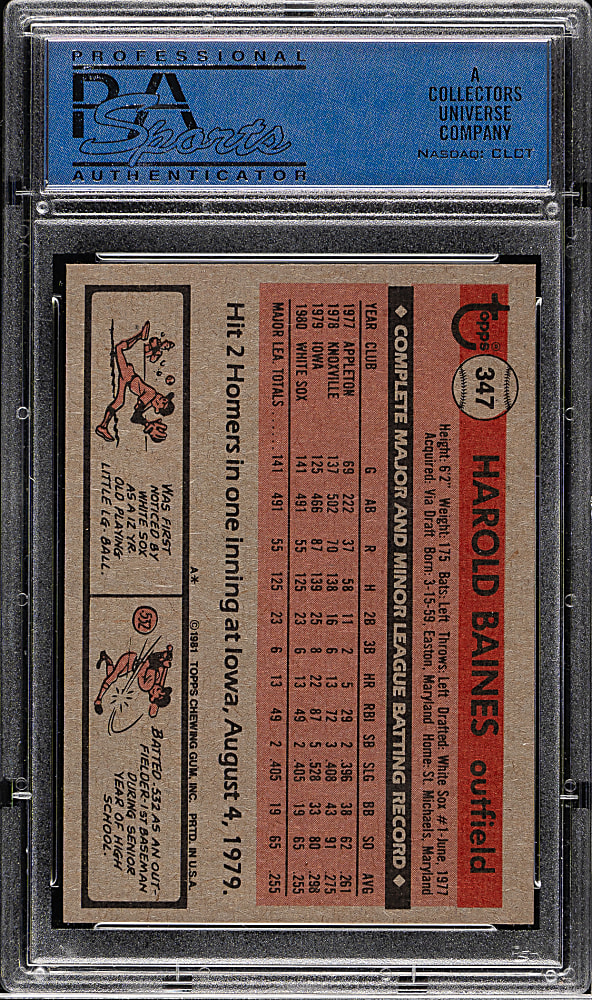 1981 Topps #347 Harold Baines Rookie PSA MINT 9