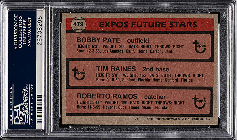 1981 Topps #479 Tim Raines Rookie PSA MINT 9
